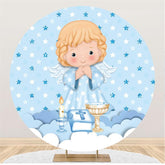 Lofaris Cartoon Angel Baby Blue Cloud Star Round Party Backdrops